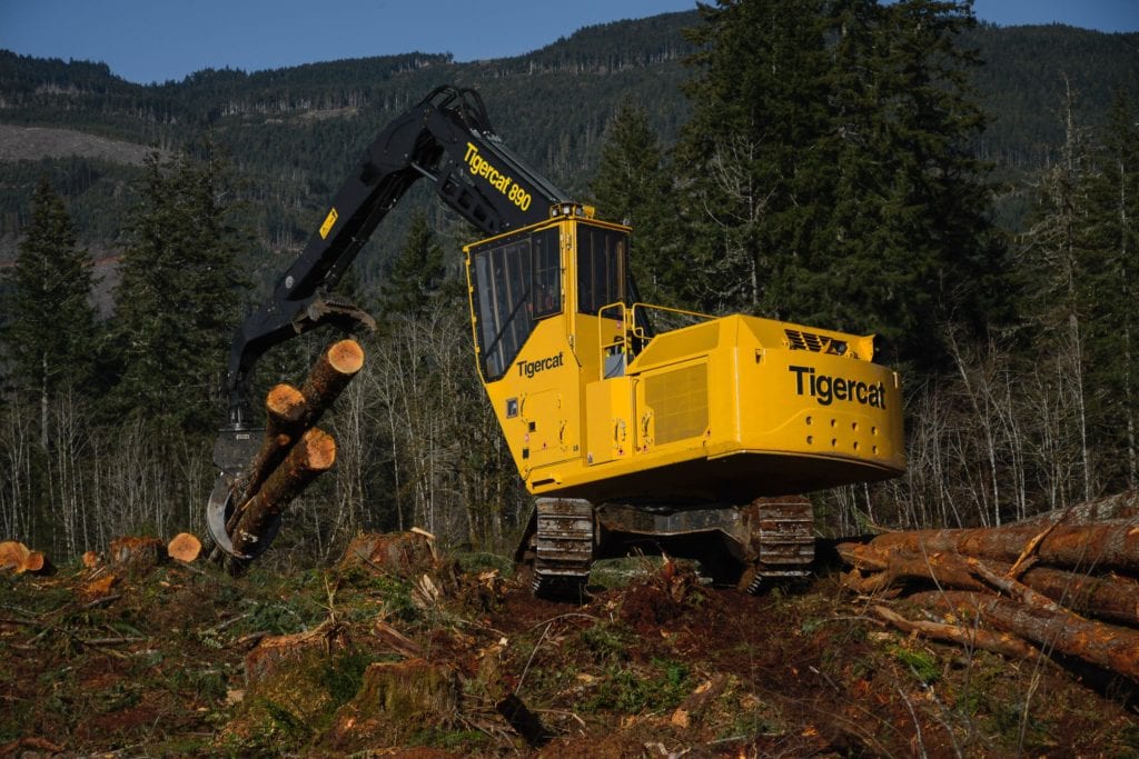 Tigercat brand logging machinery in the field